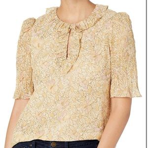 Rebecca Taylor Short Sleeve Soleil Floral Top in Soft Lemon Combo Size 8